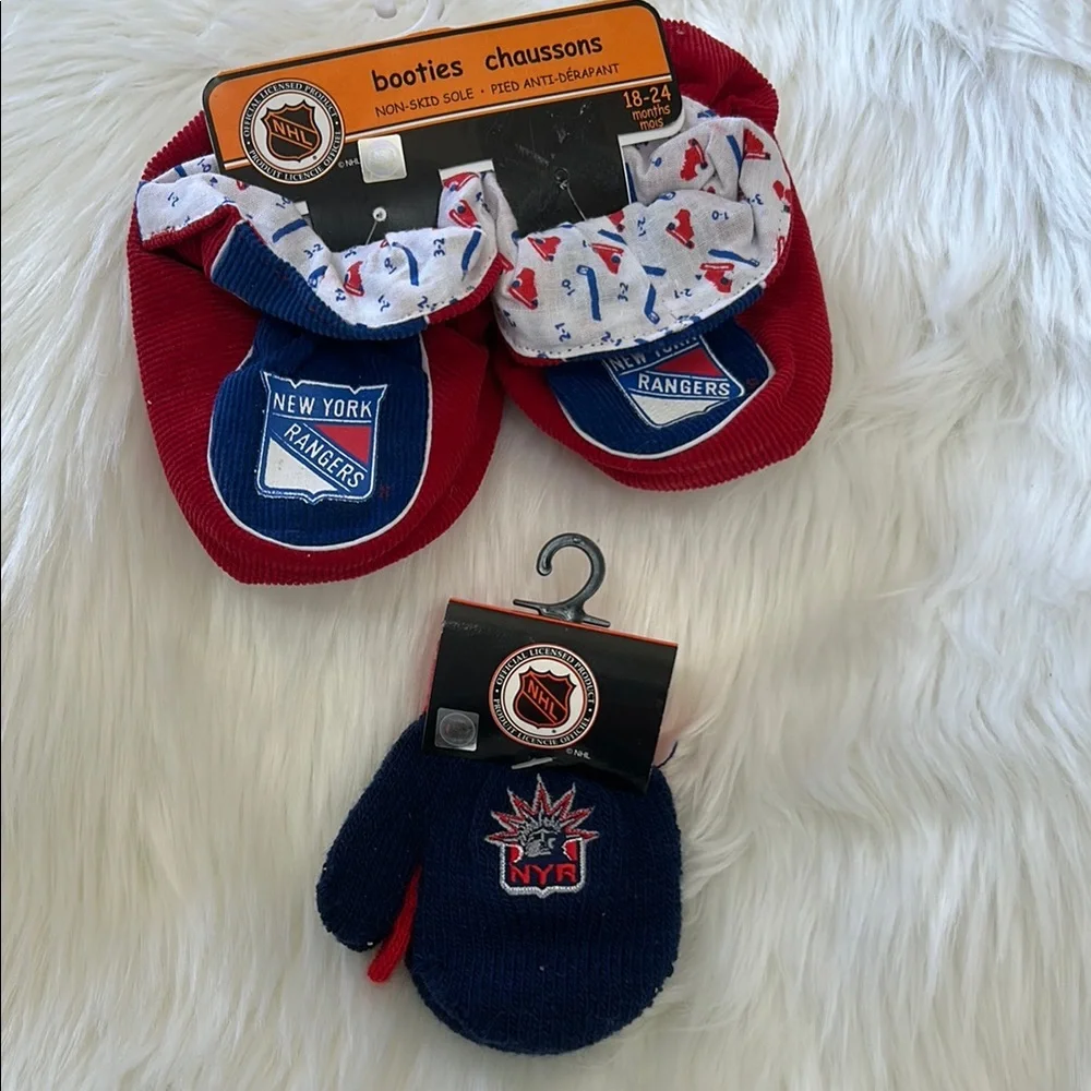 NHL Red and Blue New York Rangers Booties and Mittens
